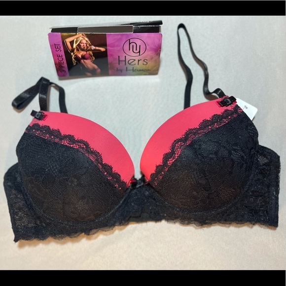 3 Piece Black & Coral Bra & Panties Lingerie Set - Picture 6 of 10
